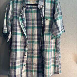 Weatherproof Casual Plaid Button Down Shirt - Blue, Green, White